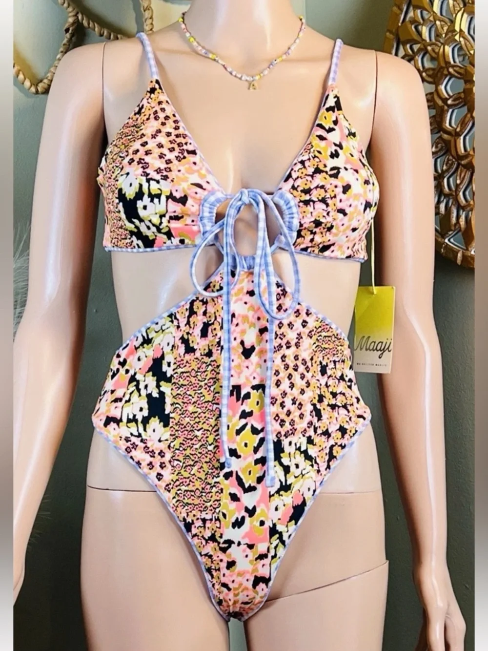 MAAJI Reversible Trikini One Piece Med Purple Gingham 🌞NWT🌞